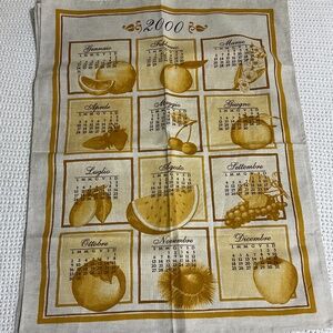 NEW 2 Vintage Made in Italy Rustic Calendar Linen Kitchen/Tea Towel Cloth Fruits